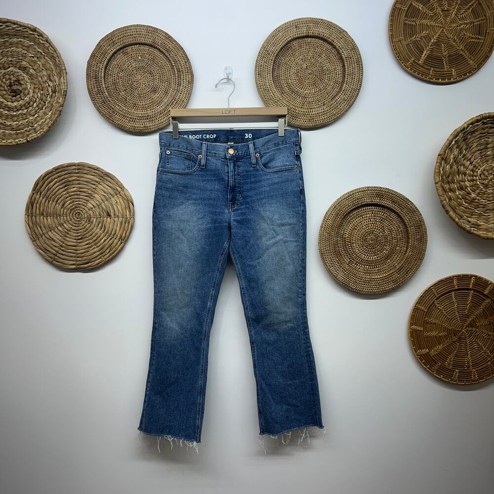 $148 J. Crew Demi Boot Crop Jeans 30 Cropped Distressed Raw Edge Blue Casual